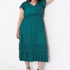 Lane Bryant Teal Pleated Midi Dress